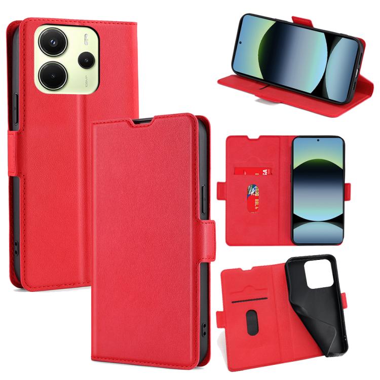 

For Redmi Note 14 4G 163.25mm Ultra-thin Voltage Side Buckle Horizontal Flip Leather Phone Case(Red)