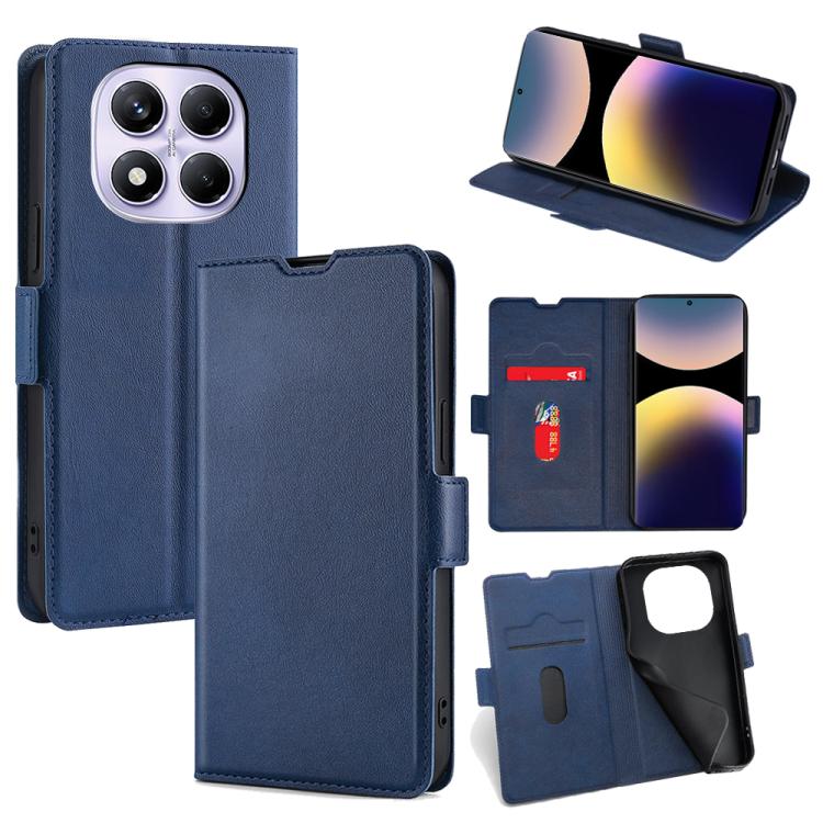 

For Redmi Note 14 Pro 4G Ultra-thin Voltage Side Buckle Horizontal Flip Leather Phone Case(Blue)