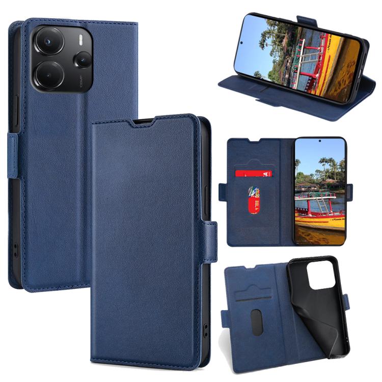 

For Redmi Note 14 4G 164.84mm Ultra-thin Voltage Side Buckle Horizontal Flip Leather Phone Case(Blue)