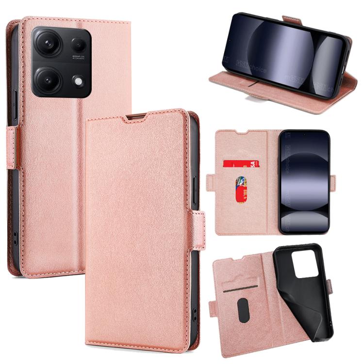 

For Redmi Note 14S 4G Ultra-thin Voltage Side Buckle Horizontal Flip Leather Phone Case(Rose Gold)