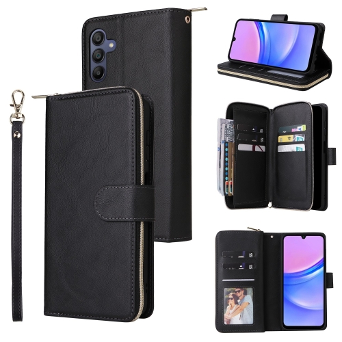 

For Samsung Galaxy A16 5G 9-Card Slots Zipper Wallet Bag Leather Phone Case(Black)