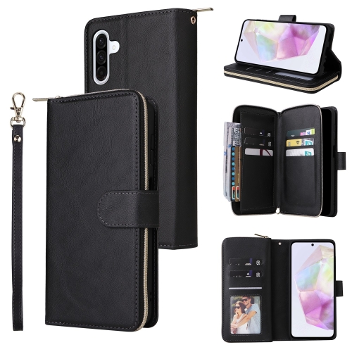 

For Samsung Galaxy A26 5G 9-Card Slots Zipper Wallet Bag Leather Phone Case(Black)