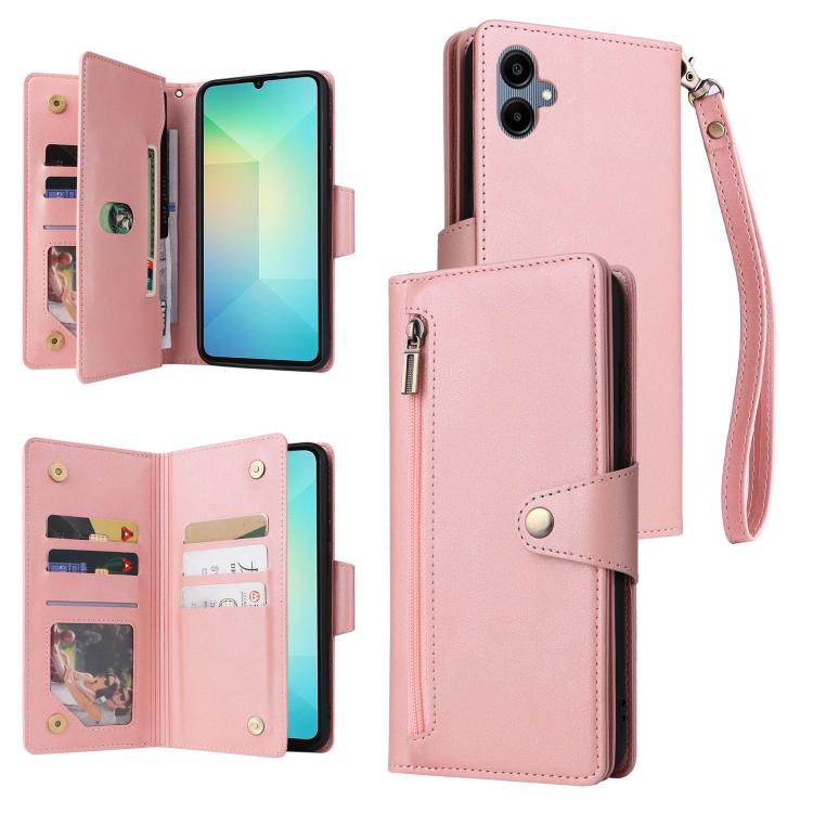 

For Samsung Galaxy A07 4G / 5G Rivet Buckle 9 Cards Three Fold Leather Phone Case(Rose Gold)