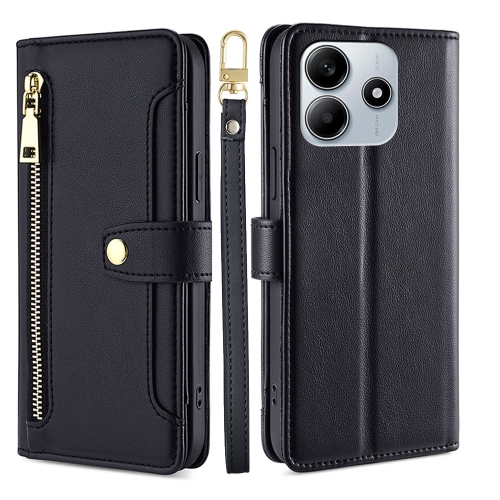 For Redmi Note 14 5G Sheep Texture Cross-body Zipper Wallet Leather Phone Case(Black)