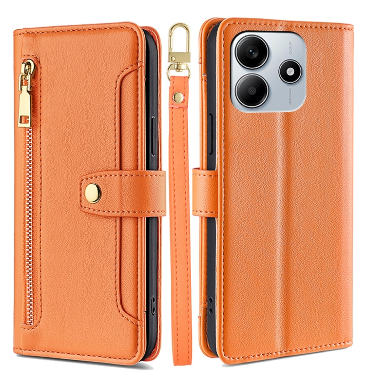 

For Redmi Note 14 5G Sheep Texture Cross-body Zipper Wallet Leather Phone Case(Orange)