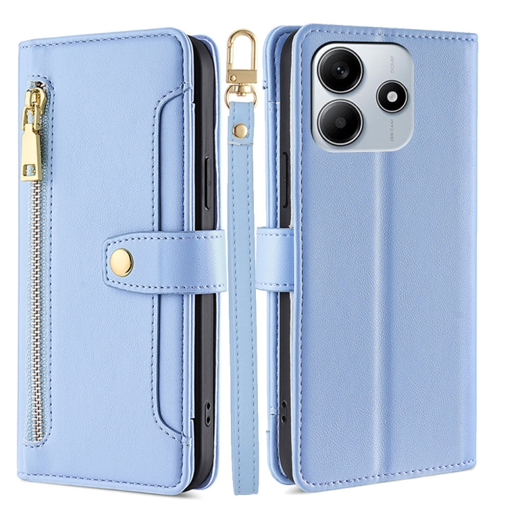 

For Redmi Note 14 5G Sheep Texture Cross-body Zipper Wallet Leather Phone Case(Blue)