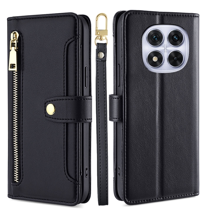 

For Redmi Note 14 Pro 5G Sheep Texture Cross-body Zipper Wallet Leather Phone Case(Black)