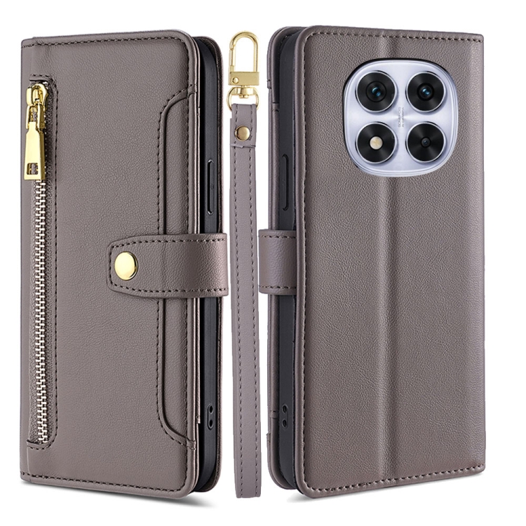 

For Redmi Note 14 Pro 5G Sheep Texture Cross-body Zipper Wallet Leather Phone Case(Grey)