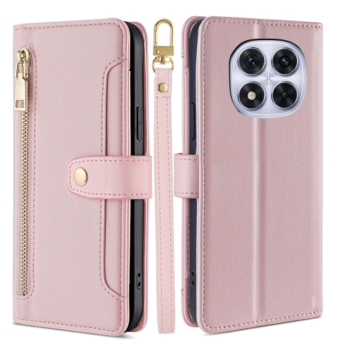 

For Redmi Note 14 Pro 5G Sheep Texture Cross-body Zipper Wallet Leather Phone Case(Pink)