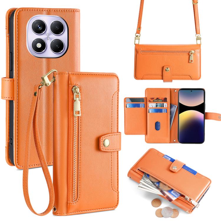 

For Redmi Note 14 Pro 4G Sheep Texture Cross-body Zipper Wallet Leather Phone Case(Orange)