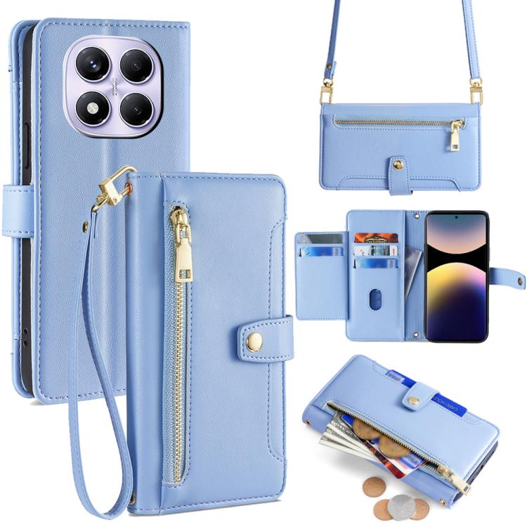 

For Redmi Note 14 Pro 4G Sheep Texture Cross-body Zipper Wallet Leather Phone Case(Blue)