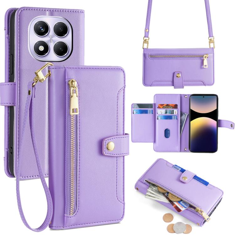 

For Redmi Note 14 Pro 4G Sheep Texture Cross-body Zipper Wallet Leather Phone Case(Purple)