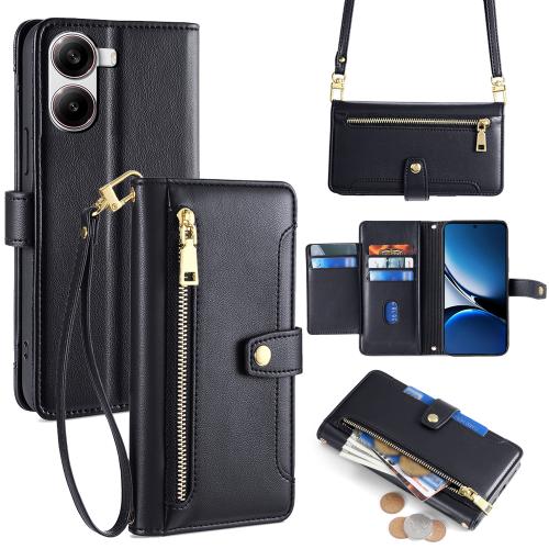 

For Redmi Turbo 4 Sheep Texture Cross-body Zipper Wallet Leather Phone Case(Black)