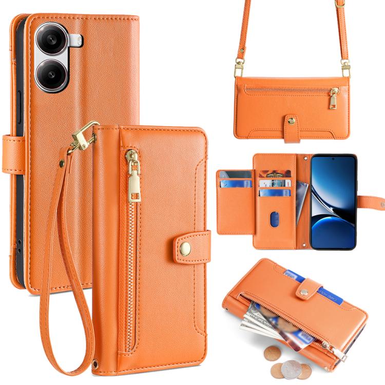 

For Redmi Turbo 4 Sheep Texture Cross-body Zipper Wallet Leather Phone Case(Orange)