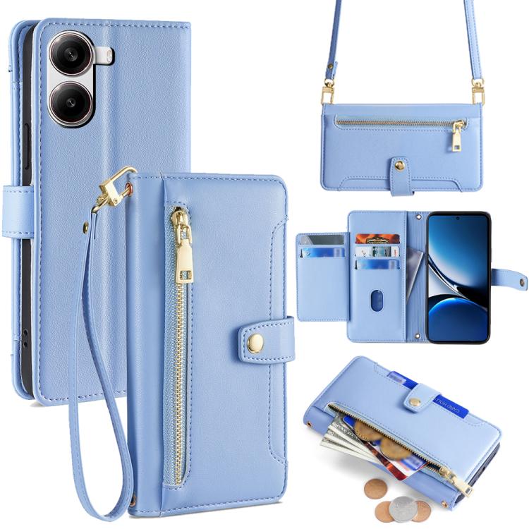 

For Redmi Turbo 4 Sheep Texture Cross-body Zipper Wallet Leather Phone Case(Blue)