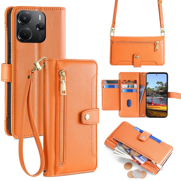 

For Redmi Note 14 4G 164.84mm Sheep Texture Cross-body Zipper Wallet Leather Phone Case(Orange)