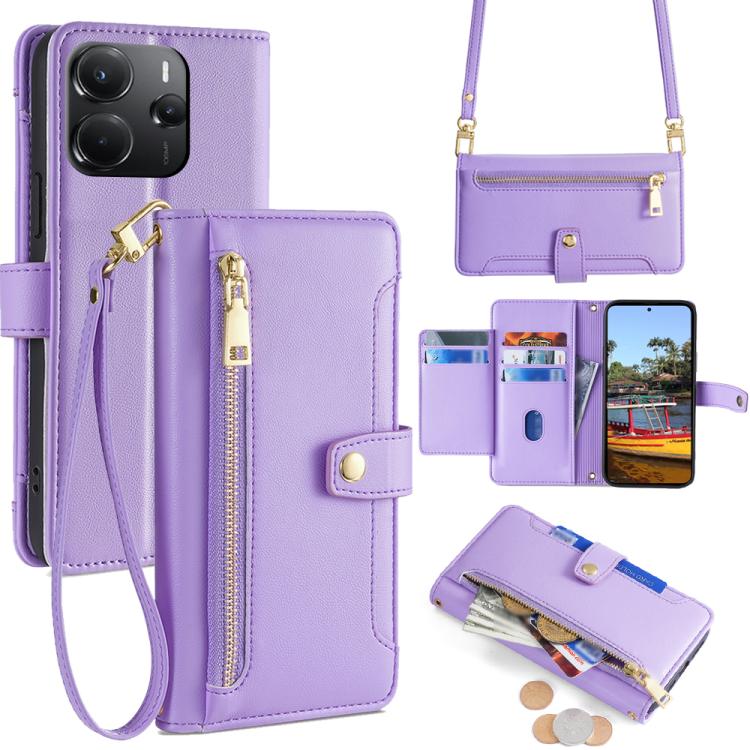 

For Redmi Note 14 4G 164.84mm Sheep Texture Cross-body Zipper Wallet Leather Phone Case(Purple)
