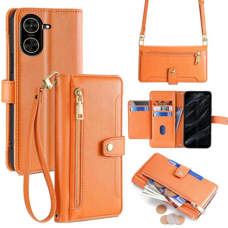 

For Redmi A5 4G 171.7mm Sheep Texture Cross-body Zipper Wallet Leather Phone Case(Orange)
