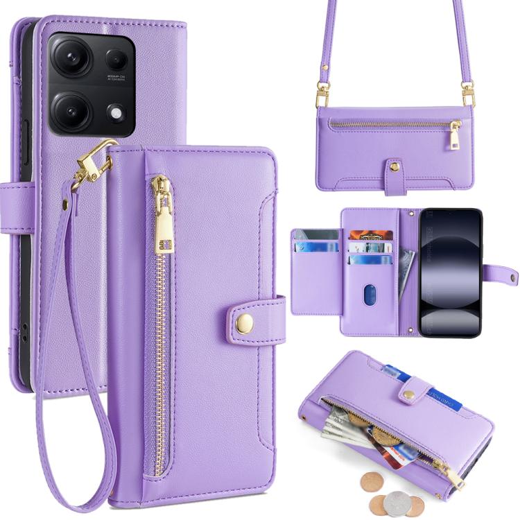 

For Redmi Note 14S 4G Sheep Texture Cross-body Zipper Wallet Leather Phone Case(Purple)