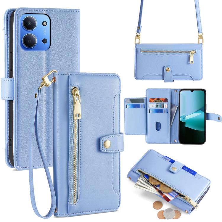

For Redmi 15C 5G / 4G Global 171mm / Poco C85 4G Sheep Texture Cross-body Zipper Wallet Leather Phone Case(Blue)