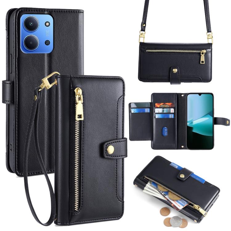 

For Redmi 15C 5G / 4G EU 173mm / Poco C85 5G Sheep Texture Cross-body Zipper Wallet Leather Phone Case(Black)