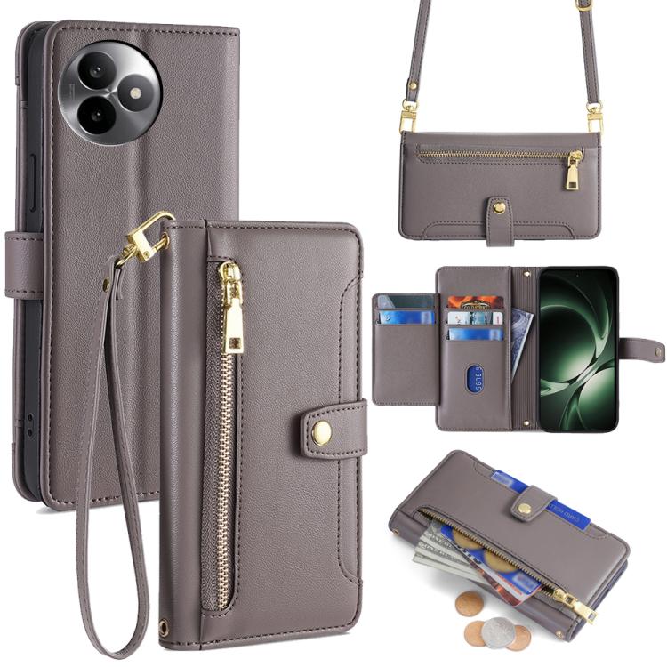 

For Redmi K80 Ultra Sheep Texture Cross-body Zipper Wallet Leather Phone Case(Grey)