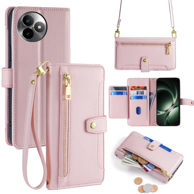 

For Redmi K80 Ultra Sheep Texture Cross-body Zipper Wallet Leather Phone Case(Pink)