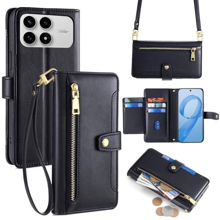 

For Redmi K90 5G / Poco F8 Pro Sheep Texture Cross-body Zipper Wallet Leather Phone Case(Black)
