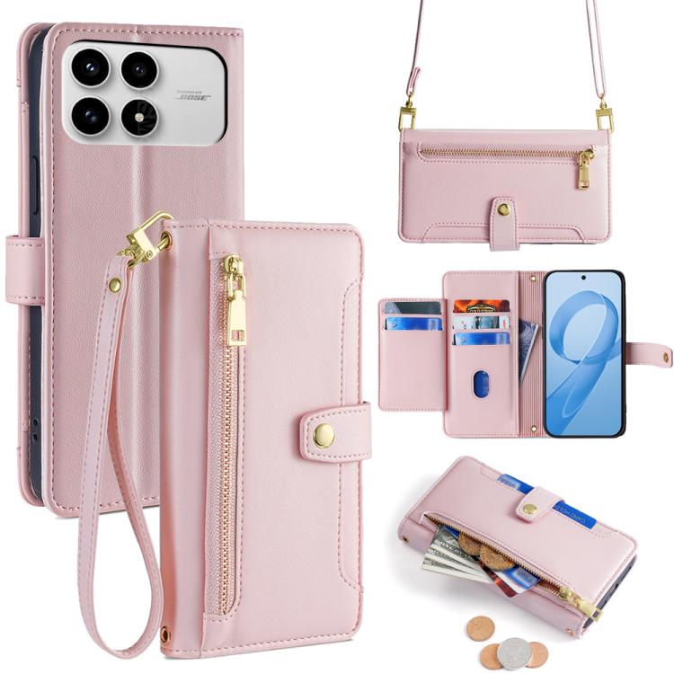

For Redmi K90 5G / Poco F8 Pro Sheep Texture Cross-body Zipper Wallet Leather Phone Case(Pink)