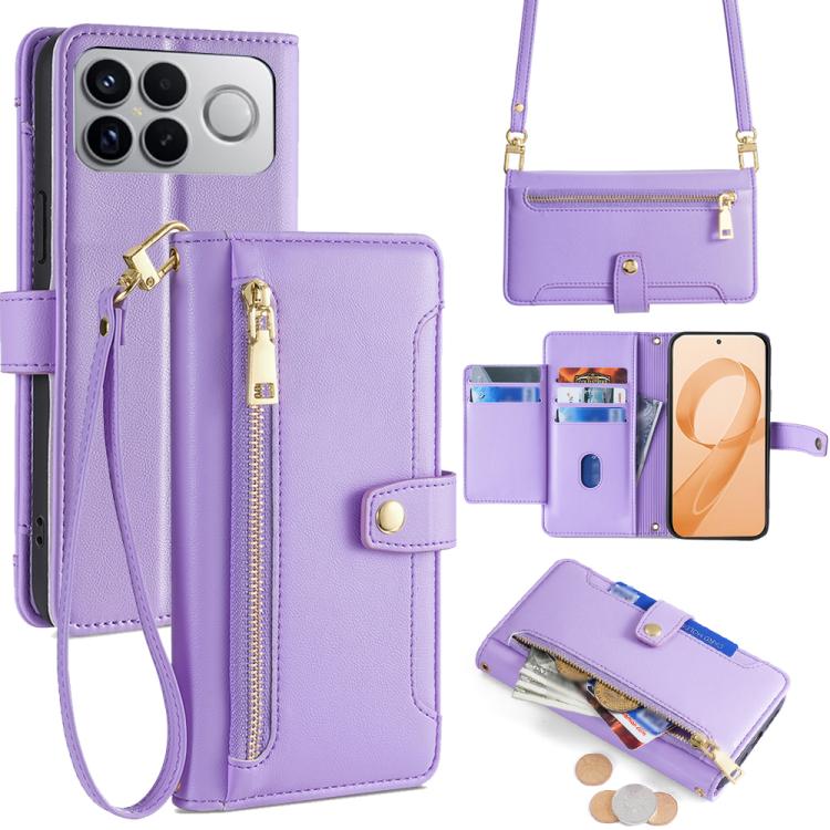 

For Redmi K90 Pro Max 5G / Poco F8 Ultra Sheep Texture Cross-body Zipper Wallet Leather Phone Case(Purple)