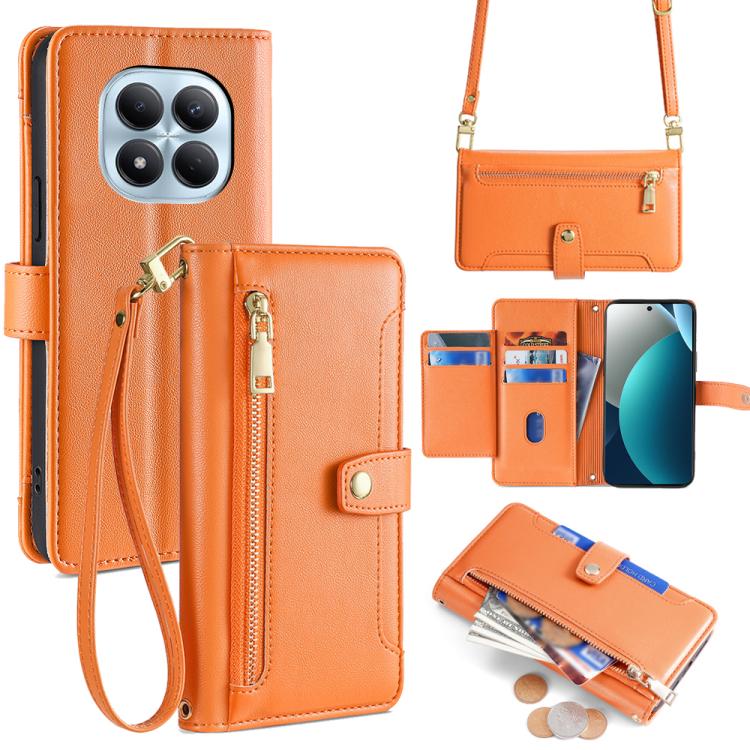 

For Redmi Note 15 Pro 4G Global 163.2mm Sheep Texture Cross-body Zipper Wallet Leather Phone Case(Orange)