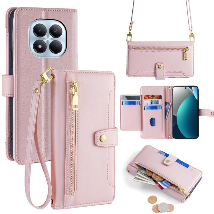 

For Redmi Note 15 Pro 4G Global 163.2mm Sheep Texture Cross-body Zipper Wallet Leather Phone Case(Pink)
