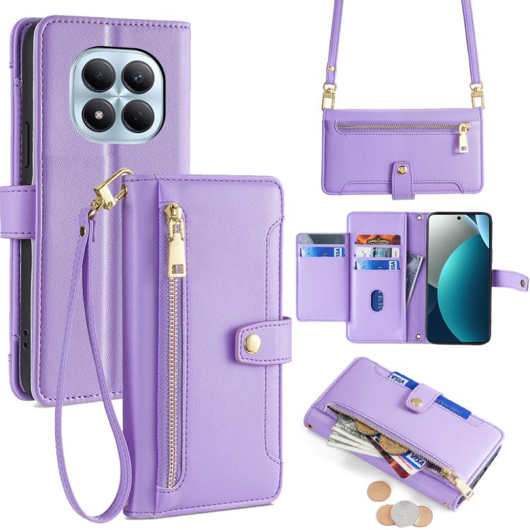 

For Redmi Note 15 Pro 4G Global 163.2mm Sheep Texture Cross-body Zipper Wallet Leather Phone Case(Purple)