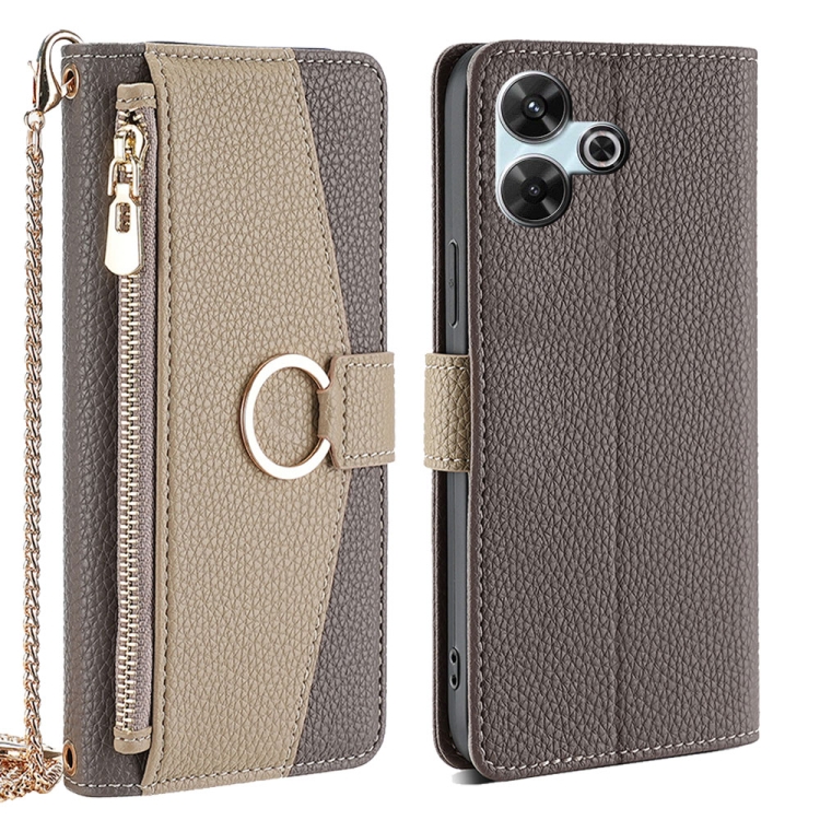 

For Redmi 13 4G Crossbody Litchi Texture Leather Phone Case(Grey)