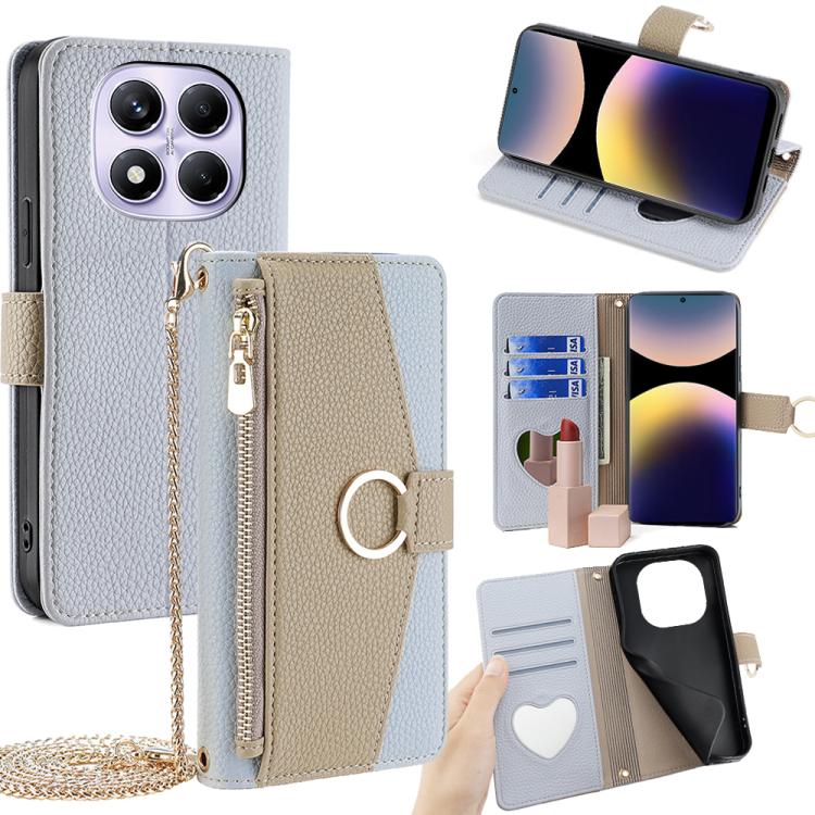 

For Redmi Note 14 Pro 4G Crossbody Litchi Texture Leather Phone Case(Blue)