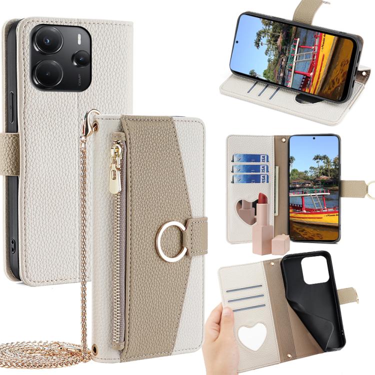 

For Redmi Note 14 4G 164.84mm Crossbody Litchi Texture Leather Phone Case(White)