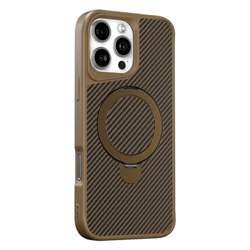 

For iPhone 16 Pro Max Carbon Fiber Texture 360 MagSafe Holder Phone Case(Desert Gold)