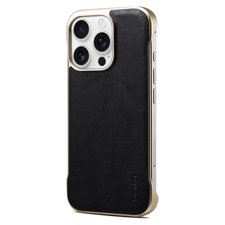 

For iPhone 16 Pro Max Denior MagSafe Genuine Leather Calf Texture Phone Case(Black)