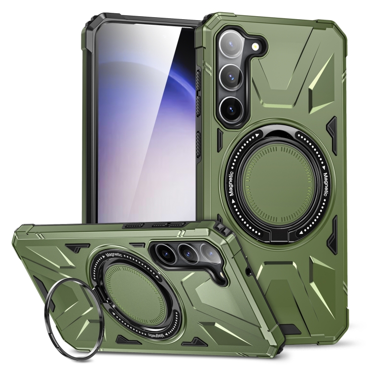 

For Samsung Galaxy S25+ 5G MagSafe Magnetic Shockproof Phone Case with Ring Holder(Dark Green)