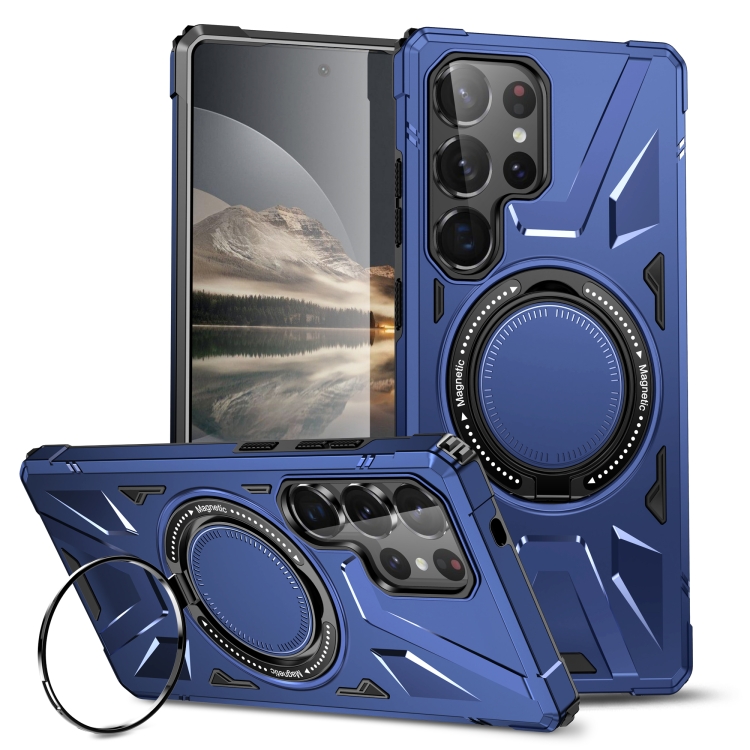 

For Samsung Galaxy S25 Ultra 5G MagSafe Magnetic Shockproof Phone Case with Ring Holder(Navy Blue)