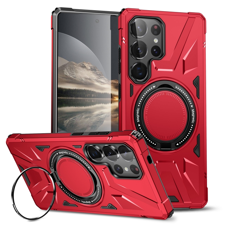 

For Samsung Galaxy S25 Ultra 5G MagSafe Magnetic Shockproof Phone Case with Ring Holder(Red)