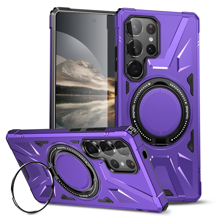 

For Samsung Galaxy S25 Ultra 5G MagSafe Magnetic Shockproof Phone Case with Ring Holder(Purple)