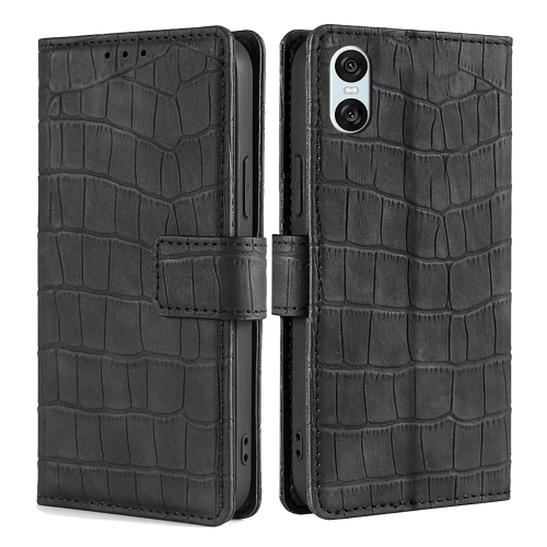 

For Sony Xperia 10 VI Skin Feel Crocodile Magnetic Clasp Leather Phone Case(Black)