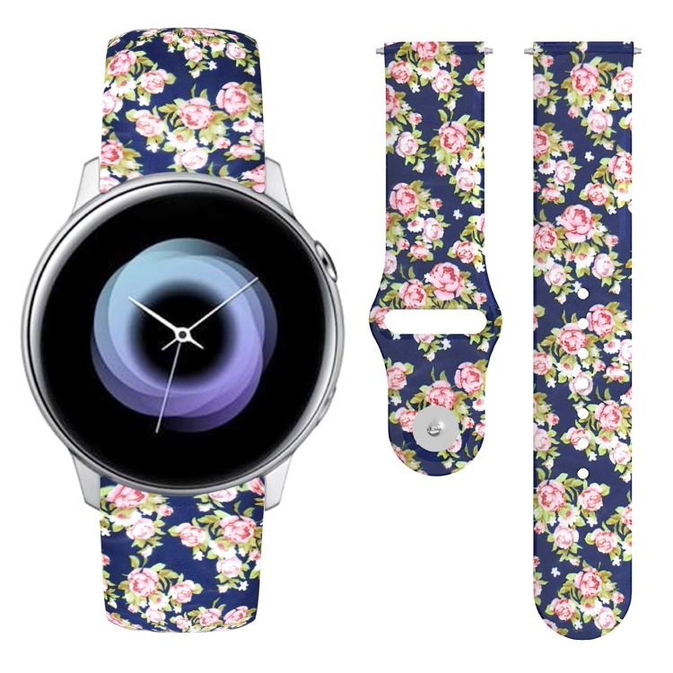 

For Samsung Galaxy Active2 20mm Reverse Buckle Printed Silicone Watch Band(Pink Rose)