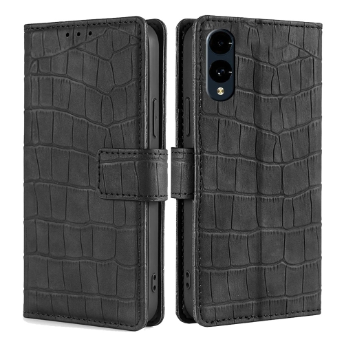 

For Fujitsu Arrows We2 Skin Feel Crocodile Magnetic Clasp Leather Phone Case(Black)