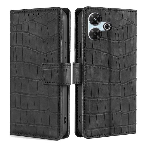 

For Redmi 13 4G Skin Feel Crocodile Magnetic Clasp Leather Phone Case(Black)