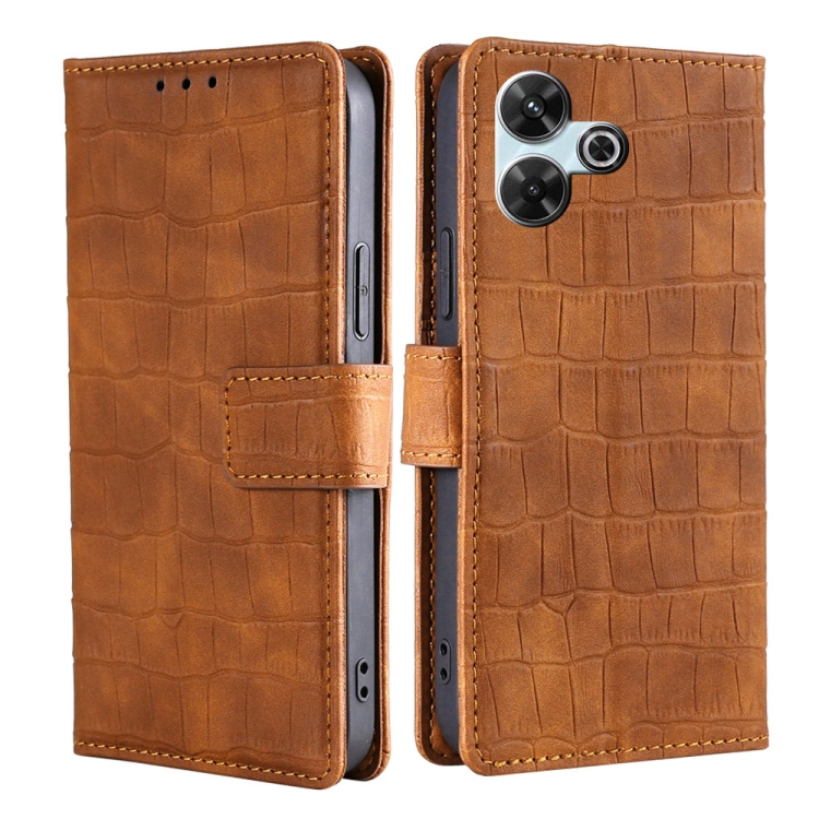 

For Redmi 13 4G Skin Feel Crocodile Magnetic Clasp Leather Phone Case(Brown)