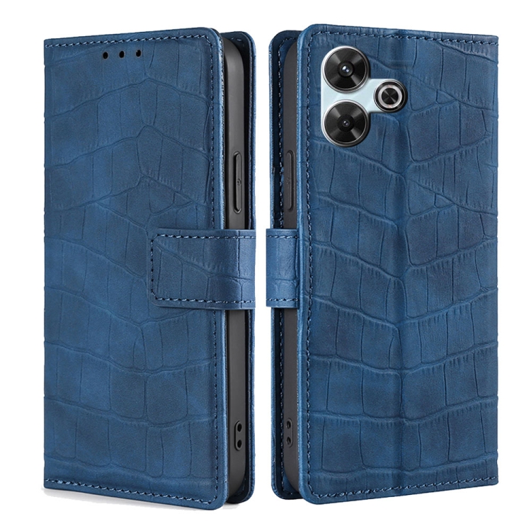 

For Redmi 13 4G Skin Feel Crocodile Magnetic Clasp Leather Phone Case(Blue)