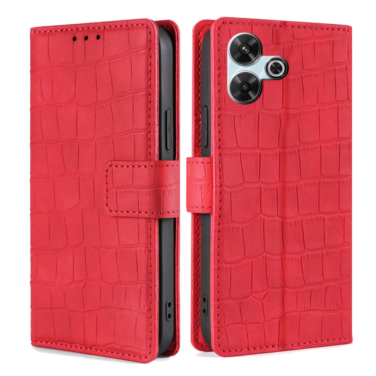 

For Redmi 13 4G Skin Feel Crocodile Magnetic Clasp Leather Phone Case(Red)