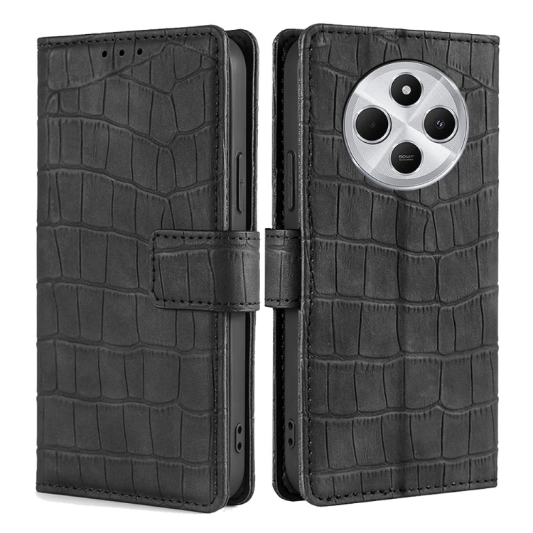 

For Redmi 14C 4G Skin Feel Crocodile Magnetic Clasp Leather Phone Case(Black)